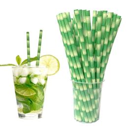 Green Bamboo Straws Happy Birthday Wedding Decorative Event Tropical Party Supplies Drinking Disposable Dissolvable Paper Straws