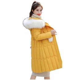 Chic Fur Coat Hooded Winter Down Coat Warm Jacket Plus Size Long Slim Women Cotton padded Wadded Parkas female jacket 9 colors 201127