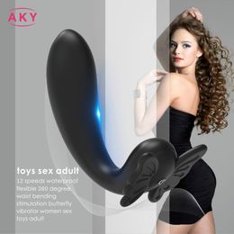 Butterfly 12 Speeds 360 Rotation Dildo Vibrator for Women Anal Plug Clitoris G Spot Vagina Mastubator sexy Toys Adult Erotic