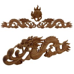 Chinese Dragon Vintage Unpainted Wood Carvedl Corner Applique Frame for Home Wall Cabinet Door Decorative Wooden Miniature Craft T200703