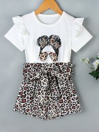 Toddler Girls Figure Graphic Ruffle Trim Tee & Leopard Belted Shorts SHE