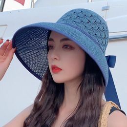 Summer Hat Women Fold Fashion Bow-Knot Grass Weave Sunshade Casquette Femme Lady Outdoor Beach Hats Female 2022 Wide Brim Elob22