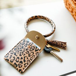 K68168JM mini portable money clips Bracelet Keychain Animal Print Leopard Print PU Leather Tassel Coin Purse Card Holder Wrist Pendant