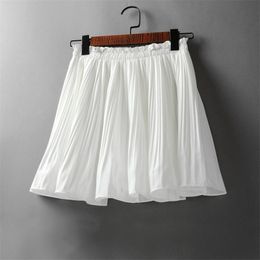 Spring Summer Korean Chiffon Pleated Mini Skirt Womens High Waist Skirt Pants Sweet Ladies Elastic Waist Slim Skirts 210311