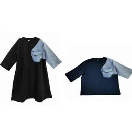 big girls plus size spring summer cotton denim family mathing dress shirts children fashion casual clothing