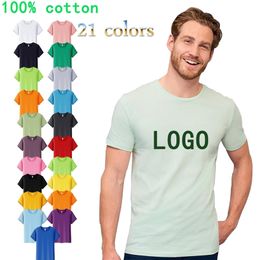 100 Cotton T shirt Solid Causal O neck Basic Customised Print T Shirts Men Women Text Tops Tees 220615