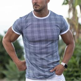 Men's T-Shirts Casual Short Sleeve Tee Shirts Men Summer Vintage Plaid Printing Slim T Shirt Mens Fashion O Neck Pullover Tops 2022 Streetwe