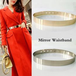 Belts Fashion Women Mirror Waistband Adjustable Metal Waist Belt Gold Silver Colour Vintage Lady Simple