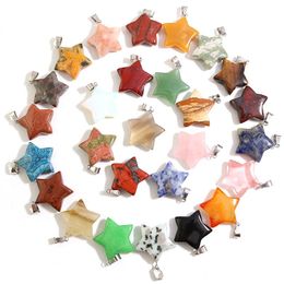 Pendant Necklaces Natural Stone 25mm Star Healing Pendants Mix Gemstone Reiki Charms Beads For Jewellery Making Necklace Accessories Wholesale