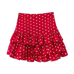 Women fashion polka dots print cascading ruffles A line skirt faldas mujer back zipper vacation vestidos mini skirts QUN618 210311