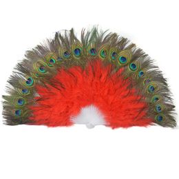 Peacock Feather Hand Fan Elegant Folding Fans Halloween Party Gifts Stage Performances Craft Decoration Creativity Birthday Gift