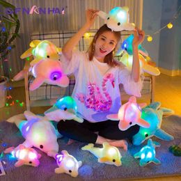 Pc Cm Colourful Glowing Dolphin Cuddle Kawaii Luminous Plush Dolls Filled Doll With Led Light Cute Gift for Children Girls J220704