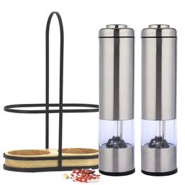 Spice Mill Electric Pepper Mill with Led Light Stainless Steel Automatic Salt and Pepper Grinder for Kitchen Tools Spice Grinder 220527