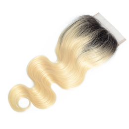 4x4 ombre 613 peruvian body wave hair with closure three tone Colour free middle part