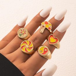 Cluster Rings 5pcs/sets Colourful Mushroom Tai Chi Joint Ring Sets For Women Pretty Flowers Geometry Alloy Metal Party Jewellery 19895 Kenn22