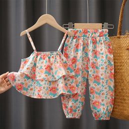 summer baby girl clothes kids outfit set Sling top pants suit for toddler girls baby 1 year babies birthday floral sets 220608