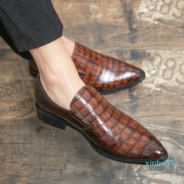 Dress Shoes Luxury Men Formal Pointed Toe Loafers Summer Crocodile Pattern Slip On Business Party Size