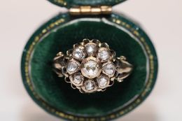 Cluster Rings Antique Original Ottoman 14k Gold Natural Rose Cut Diamond Decorated Style Ring Edwi22