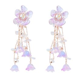 Dangle & Chandelier 2022 new Sweet Colourful Bell Orchid Plum Long Eardrop Flower Leaf Acrylic Beaded Earrings for Women Jewellery