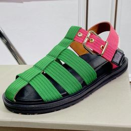 Colour Blocking Bohemian Sandals Covered toe Buckle Strap Flat Platform Sandals Summer Casual Shoes Women Sandal