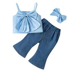 Clothing Sets Fashion Infant Baby Girls Three-Piece Clothes Outfit Spaghetti Strap Sleeveless Front Bowknot Vest Pants HeadbandClothing