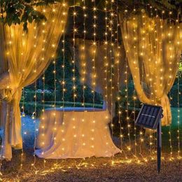 Solar Lamp Led String Lights Outdoor XM LED Fairy Curtain Lighting For Window Christmas Party Garden Garland Holiday Lighting J220531