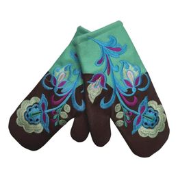 Five Fingers Gloves Knit Women Warm Cashmere Winter Fingerless With Classic Flower Embroidery Thick Gl