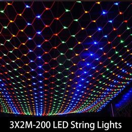 Tail Plug 3x2M 200 LED Wedding Garden Year Net Mesh Garland Christmas Decoration Outdoor Fairy String Light EU US Y200603