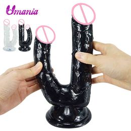 Nxy Dildos Dongs Double Headed Strap-on Dildo Anal Vagina Dual Stimulation Flexible Suction Cup Realistic Penis Lesbian Adult Sex Toys 220420