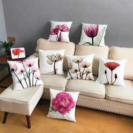 Cushion/Decorative Pillow Decor Transparent Flower Cushion Covers For Sofa Plush Throw Cover Colourful Pink Plant Floral Home Pillowcase 45 4