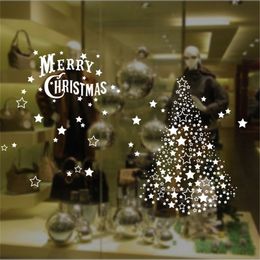 Merry Christmas Window Wall Stickers Posters Decals Waterproof Blessing Happy Year Tree Stars Gifts Home Decor Y201020