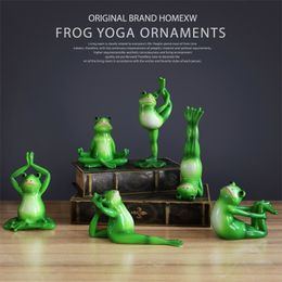 Set of 6pcs Yoga Frogs Figurines resin Miniature for Home Desktop Resin Kawaii home decoration accessories modern living room 220617