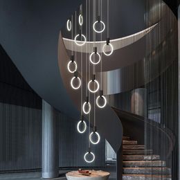 Pendant Lamps Designer Lighting Stair Chandelier Modern LED Indoor Kitchen Creative Compound Building Long Line ChandelierPendant
