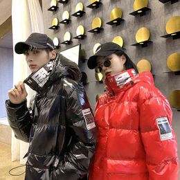 KoreanWinter Men Bright Surface White Windproof Duck Down Puffer Jacket Thicken Warm Winter Coat High Street Parkas T220802