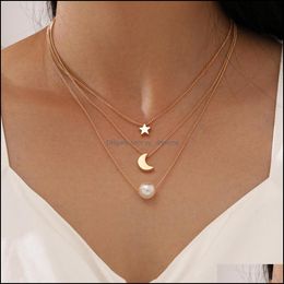 Pendant Necklaces Pendants Jewelry Simple Star Moon Necklace For Women New Bijoux Statement Collier Fashion Drop Delivery 2021 Kcp0S