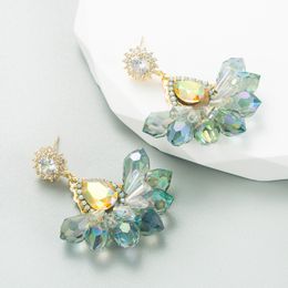 S3030 Fashion Jewelry S925 Post Light Luxury Baroque Crystal Earrings Geometric Flower Dangle Rhinestone Stud Earrings