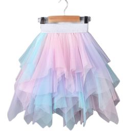 3-12Yrs Gauze Girls Skirts Rainbow Irregular Children's Clothes Bottomst Princess Dance Mother Child 220326