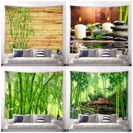 Study Home Landscape Wall Hanging Bohemian Blanket Zen Green Bamboo Carpet Pastoral Chinese Style J220804