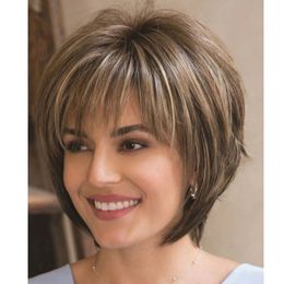 Wig for Women Short Hair Natural Synthetic Mixed Brown Wig Daily Use Wigs Heat Resistant