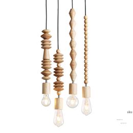 Pendant Lamps Nordic Modern Lights Retro Wooden Geometric Beads String Lamp Living Room Droplight Hanging Light FixturePendant