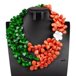 -Collane a ciondolo mescola perle di corallo verde e collana turchese arancione guscio di guscio di fiore gioiello nuziale nigeriano CNR798PENDANT