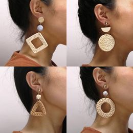 Dangle & Chandelier 2022 Fashion Handmade Geometric Rattan Woven Branch Round Square Triangle Ladies Pendant Earrings Party Gift