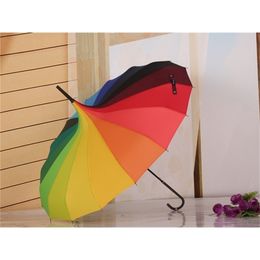 New Rainbow Umbrella Long Hand Rain&Sunny Colourful Pagoda Umbrellas Photography Props Gift Princess Umbrella 210401