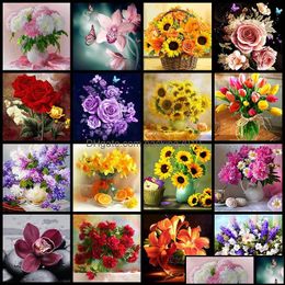 Diamond Painting Arts Crafts Gifts Home Garden 5D Diy Flower Arrangement Vase Cross Stitch Diamonds Embroidery Mosaic Wall Pictures Decor