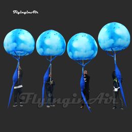 Walking LED Inflatable Jellyfish Balloon Puppet Parade Animal 3m Blue Blow Up Jellyfish Marionette For Event