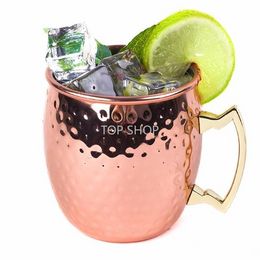 Copper Mug Stainless Steel Beer Coffee Cup Moscow Mule Mug Rose Gold Hammered Copper Plated Drinkware FY4717 Wholesale