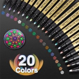 Metallic Paint Markers Pens Set 20 Colors Paint Pen Craft Markers for Rock Painting Photo Albums Scrapbooking 210226