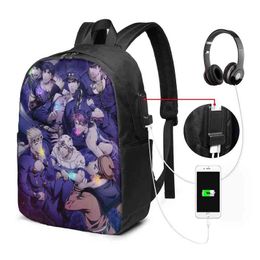 Casual USB Backpacks Men Women Cartoon Backpack Teenage Laptop School Bag Bizarre Adventure Large Capacity Knapsack