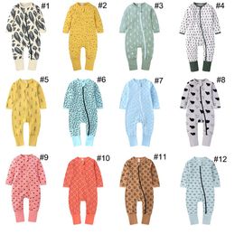 24 Styles Baby Girl Boy Romper Clothes Dinosaur Leaf Print Bodysuits For Newborn Kids Long Sleeve Zipper Cotton Jumpsuits Clothin