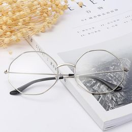 Fashion Sunglasses Frames Metal Round Glasses Frame Women Brand Designer Polygon Eyewear Transparent Clear Lens Optical Eyeglasses Decoratio